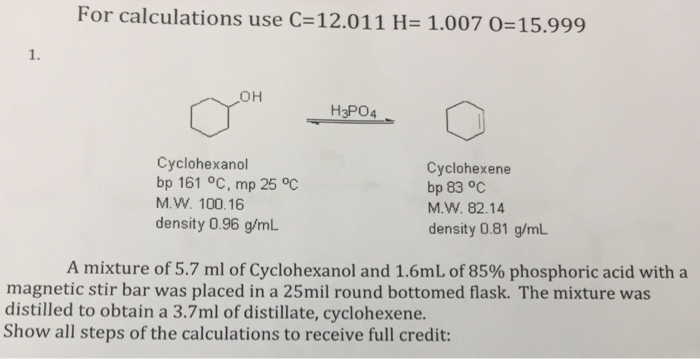 Solved A How Many Milliliters Of Cyclohexanol Would Be Chegg Com