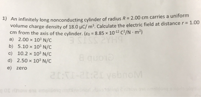 Solved 1 An In Finitely Long Nonconducting Cylinder Of R Chegg Com