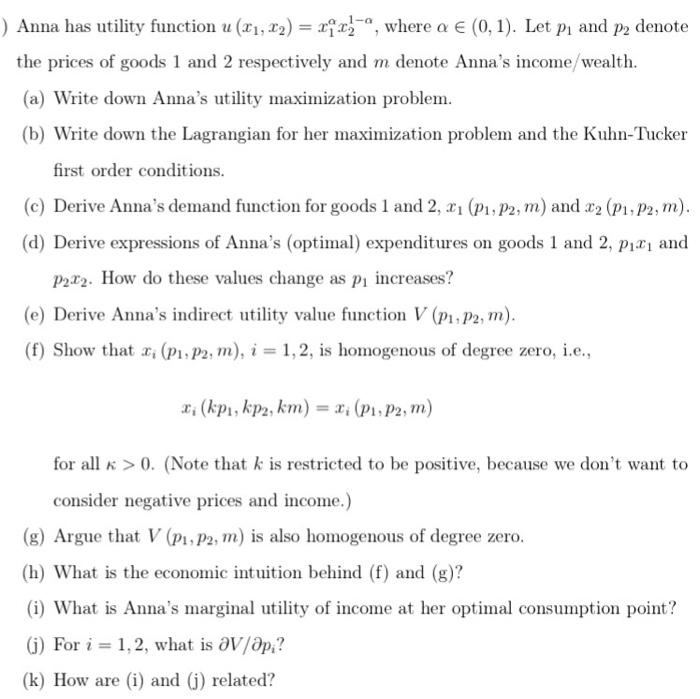 Solved Anna Has Utility Function U 1 2 Where A E 0 Chegg Com