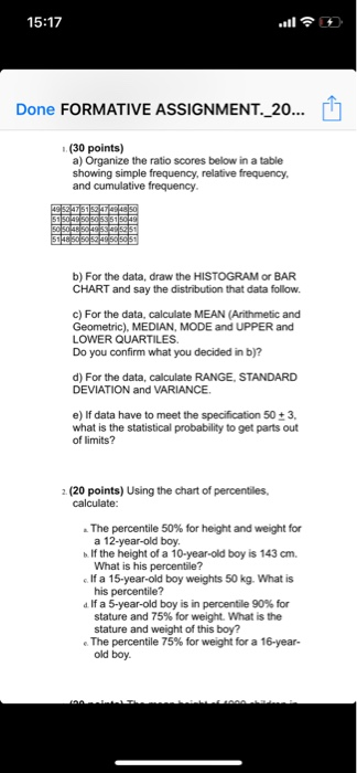 Solved A 12 Year Old Boy The Height Of 10 Yearold I 15 17 Done Formative Ignment 20 1 30 Points A Organize