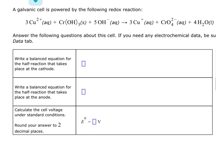 A Galvanic Cell Is Powered The Following Redox Chegg 