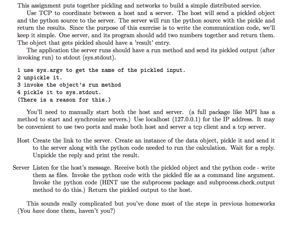 This Assignment Puts Together Pickling And Network Chegg Com