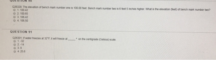 Solved The Elevation Of Bench Mark Number One Is 100 00 F