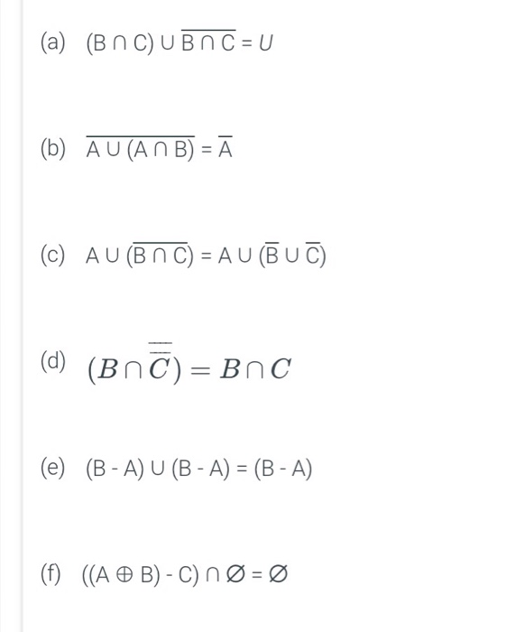 Solved Name The Set Identity That Is Used To Justify Each Chegg Com