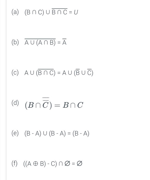 Solved Name The Set Identity That Is Used To Justify Each Chegg Com