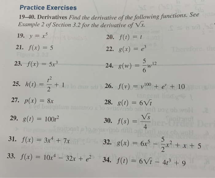 Solved Practice Exercises 19 40 Derivatives Find The Der Chegg Com