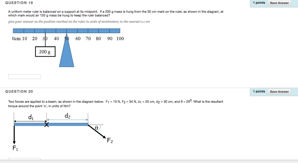 Solved Question 19 1 Points Save Answer A Uniform Meter Chegg Com