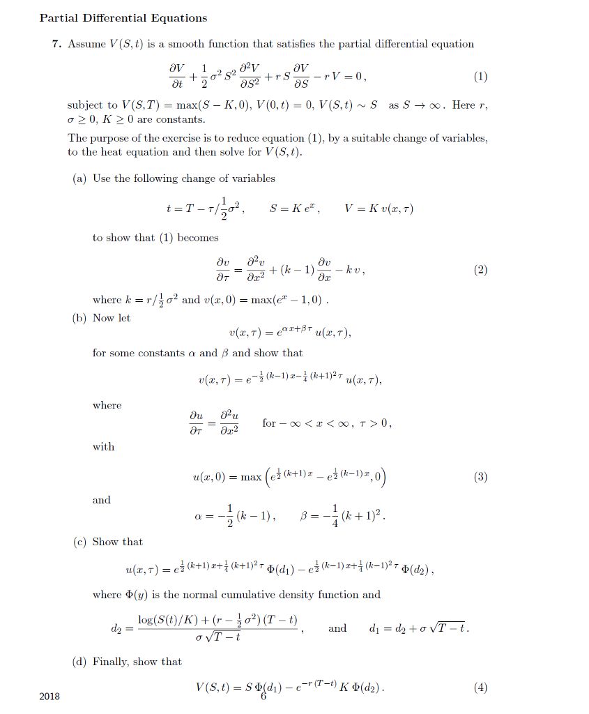 Solved Partial Differential Equations 7 Assume V S T I Chegg Com