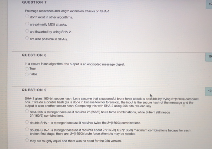 Solved QUESTION 7 Preimage resistance and length extension