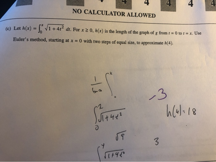 Solved No Calculator Allowed Let H X 1 1 4t2 Dt Chegg Com