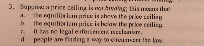 Solved In 3 Suppose A Price Ceiling Is Not Binding This