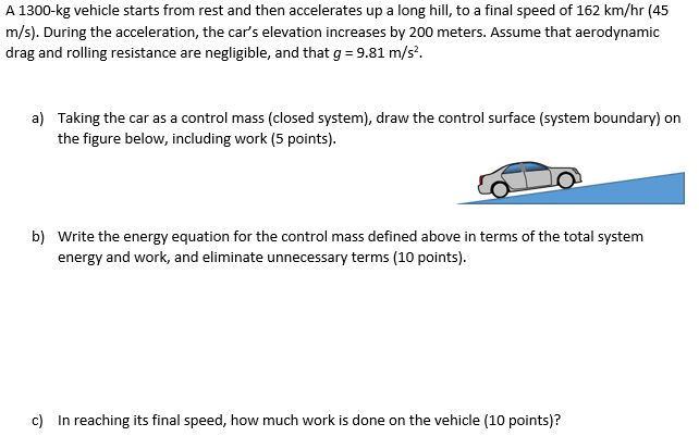 Solved A 1300 Kg Vehicle Starts From Rest And Then Accele A 1300 Kg Vehicle Starts From Rest And Then Accelerates Up Long Hill