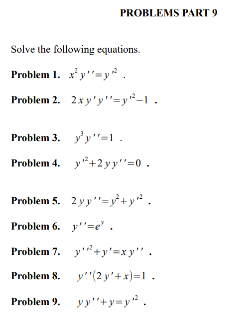 Solved Problems Part9 Solve The Following Equations Problem Chegg Com