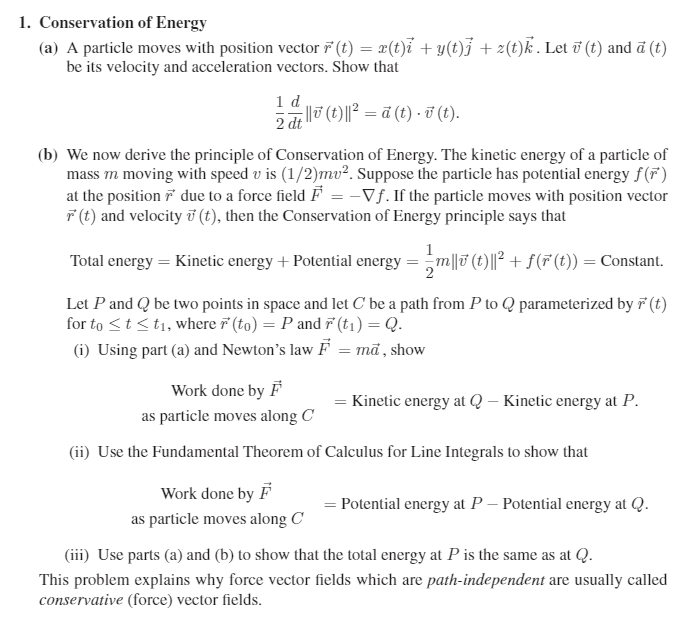 Solved 1 Conservation Of Energy A A Particle Moves Wit Chegg Com