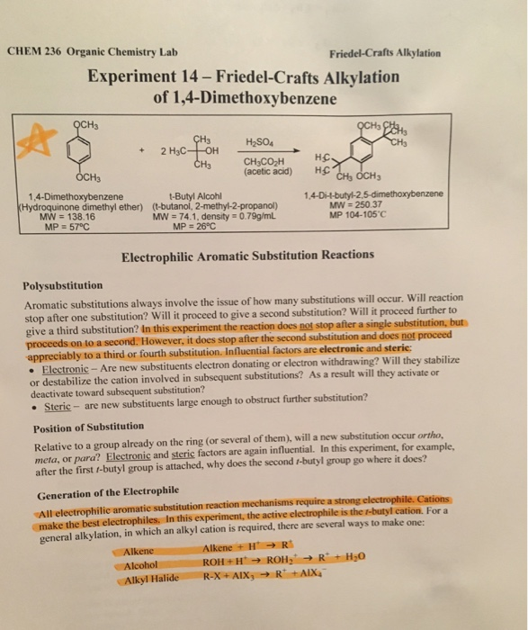 Solved Chem 236 Organic Chemistry Lab Friedel Crafts Alky Chegg Com