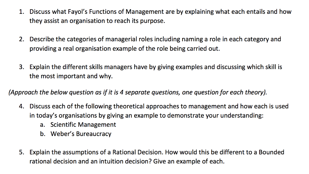 Solved Discuss What Fayol's Functions Of Management Are By | Chegg.com