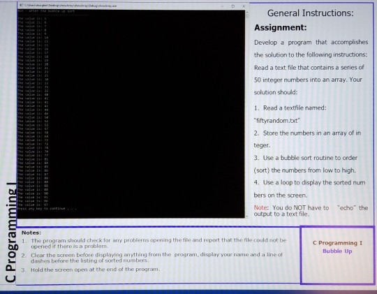 General Instructions: Assignment: Develop a program that accomplishes the solution to the following instructions: Read a text
