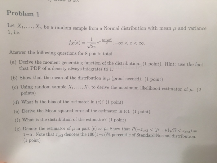 Solved Problem 1 Let X1 Be A Random Sample Fro Chegg Com