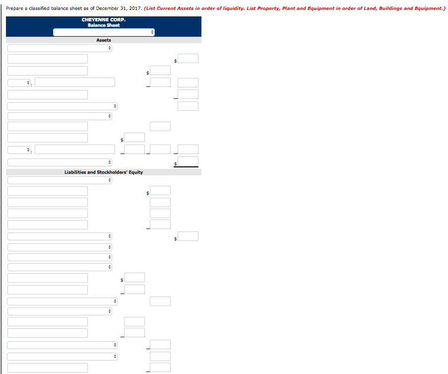 Prepare A Classified Balance Sheet As Of December 31 Chegg Com