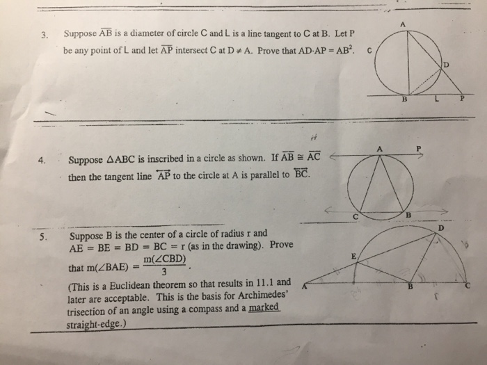 Solved Suppose Ab Is A Diameter Of Circle C And L Is A Li Chegg Com