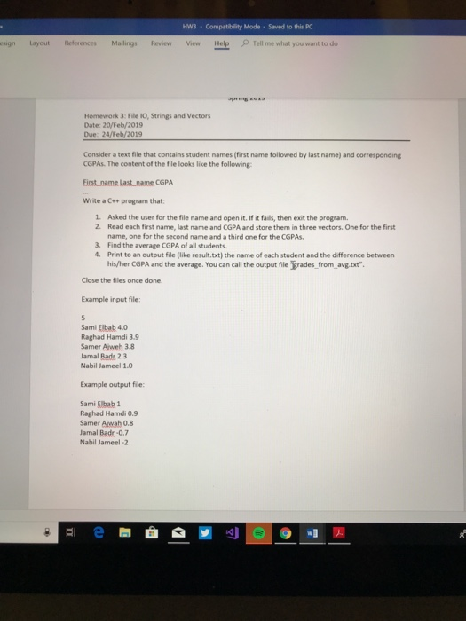 HWs Compatibility Mode- Saved to this PC esign Layout References Mailings Review View Help ρ Tell me what you want to do Home