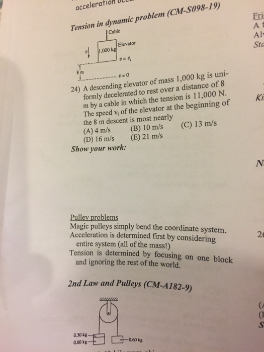 A Descending Elevator Of Mass 1 000 Kg Is Uniformly Chegg 