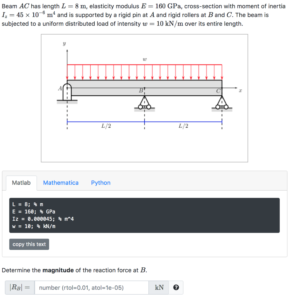 Solved Beam Ac Has Length L 8 M Elasticity Modulus E 16 Chegg Com