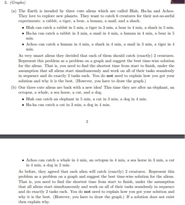 3. (Graphs) (a) The Earth is invaded by three cute aliens which are called Blah, Ha-ha and Achoo. They love to explore new pl