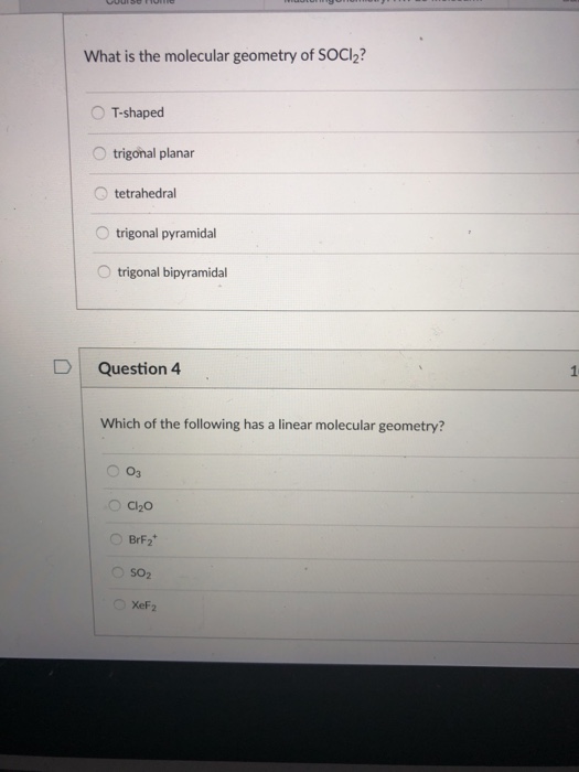 Solved What Is The Molecular Geometry Of SOCl2? O Tshape