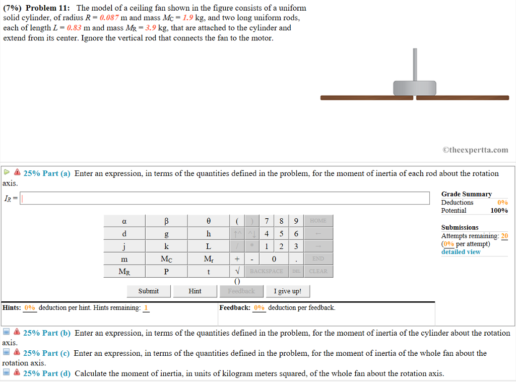 Solved 796 Problem 11 The Model Of A Ceiling Fan Shown