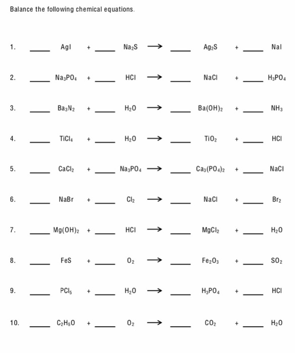 Balance The Following Chemical Equations Nal Ag Chegg 