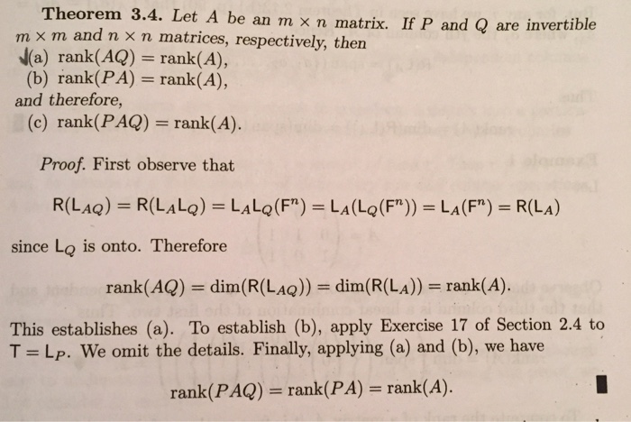 Solved Theorem 3 4 Let A Be An M N Matrix If P And Q Chegg Com