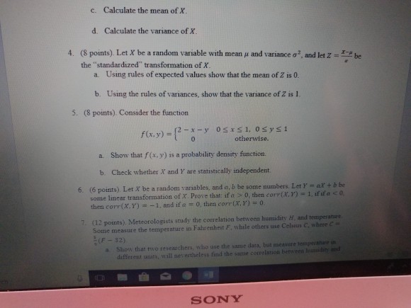 Solved C Calculate The Mean Of X D Calculate The Varian Chegg Com