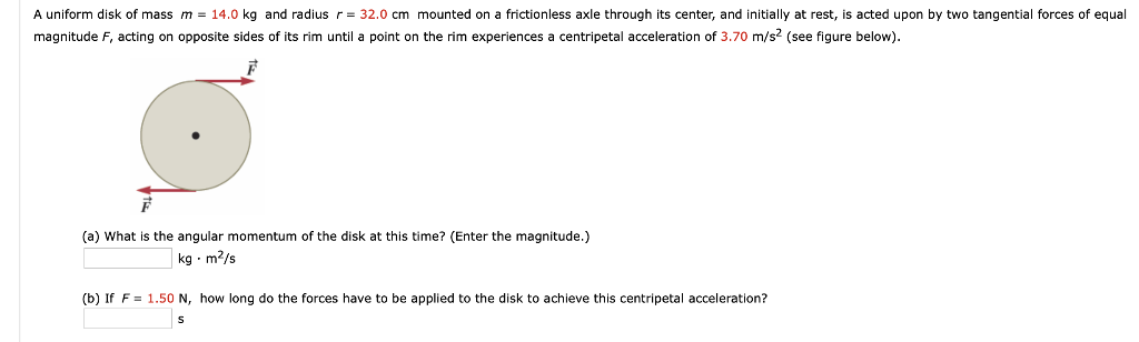 Solved: A Uniform Disk Of Mass M-14.0 Kg And Radius R-32.0... | Chegg.com