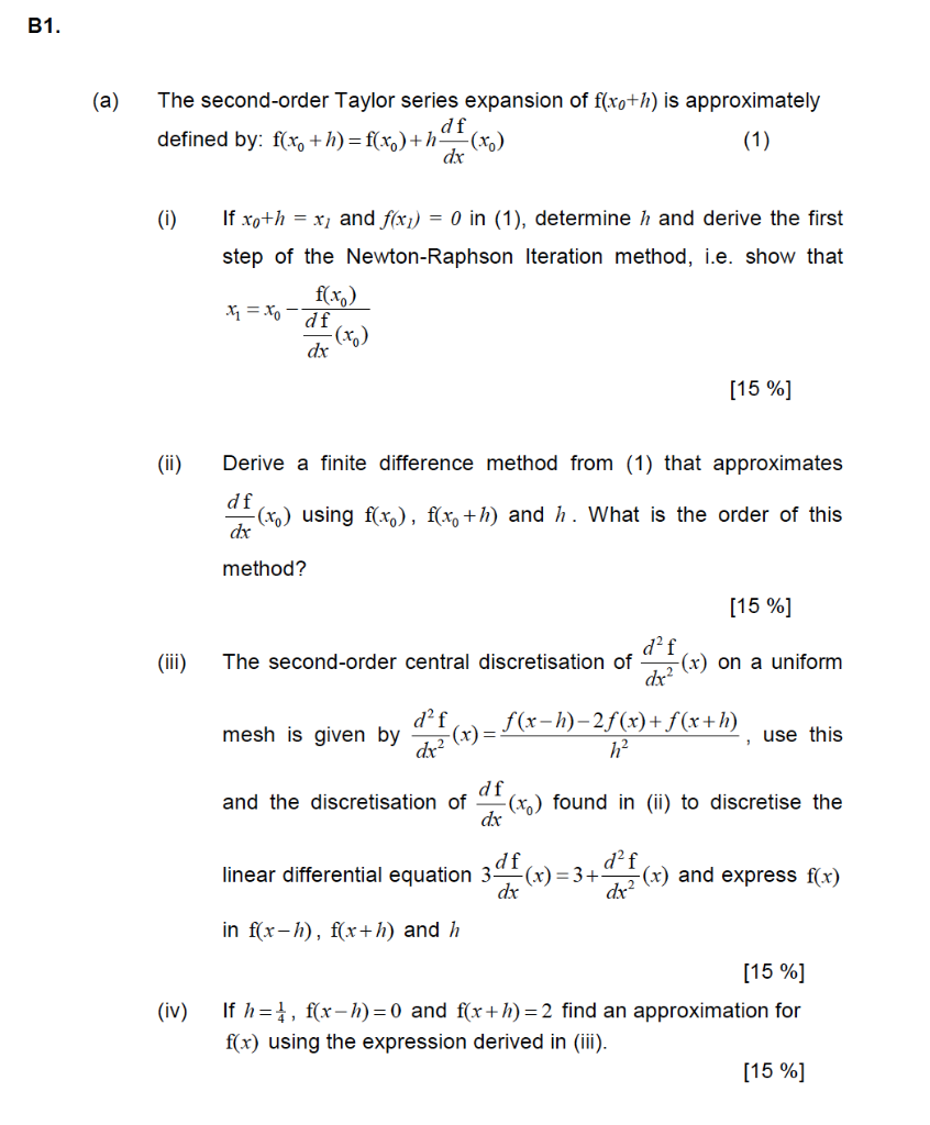 B1 A The Second Order Taylor Series Expansion Of Chegg Com