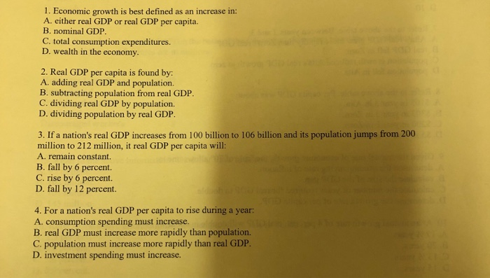 Solved: 1. Economic Growth Is Best Defined As An Increase ...
