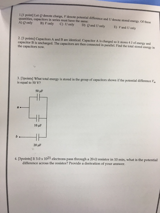 1 I Point Let Q Denote Charge V Denote Potential Chegg Com