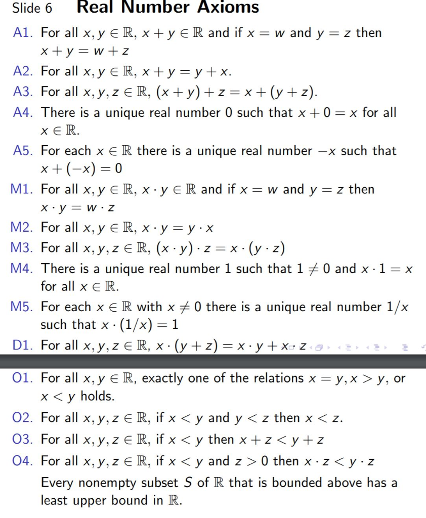 Solved Use The Axioms Of Real Numbers To Prove The Follow Chegg Com