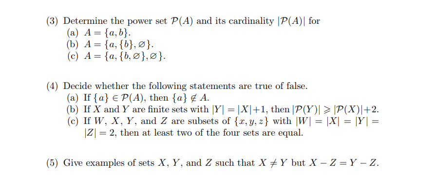 Solved 3 Determine The Power Set P A And Its Cardinality Chegg Com