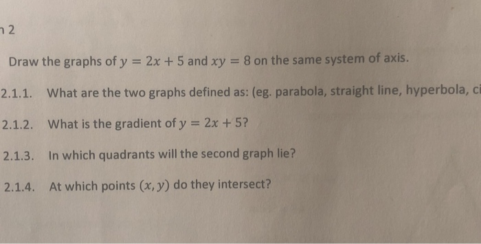 Solved Draw The Graphs Of Y 2x 5 And Xy 8 On The Same S Chegg Com