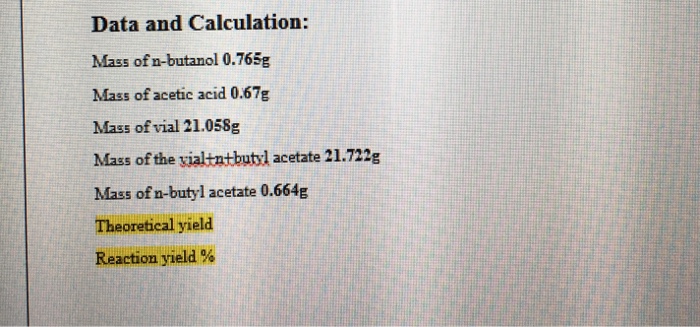 Theoretical yield of butyl ethanoate