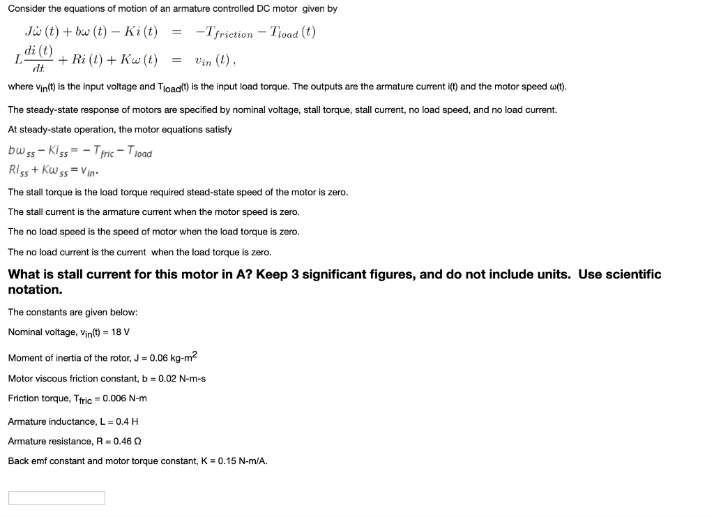 Solved Consider The Equations Of Motion Of An Armature Co Chegg Com