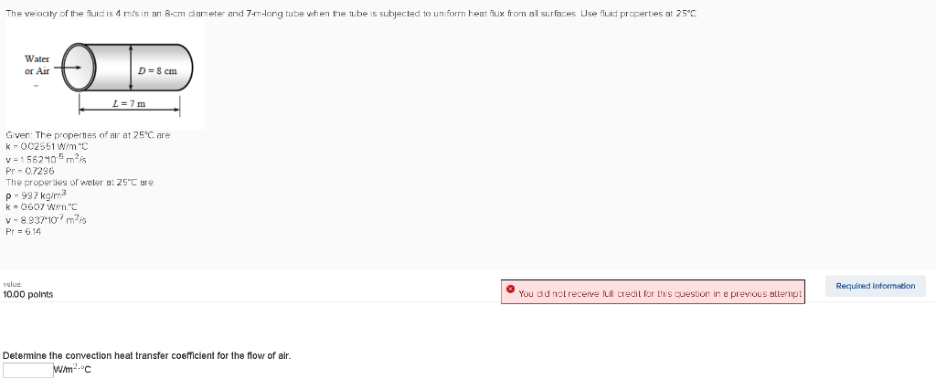 Solved Determine The Convection Heat Transfer Coefficient Chegg Com