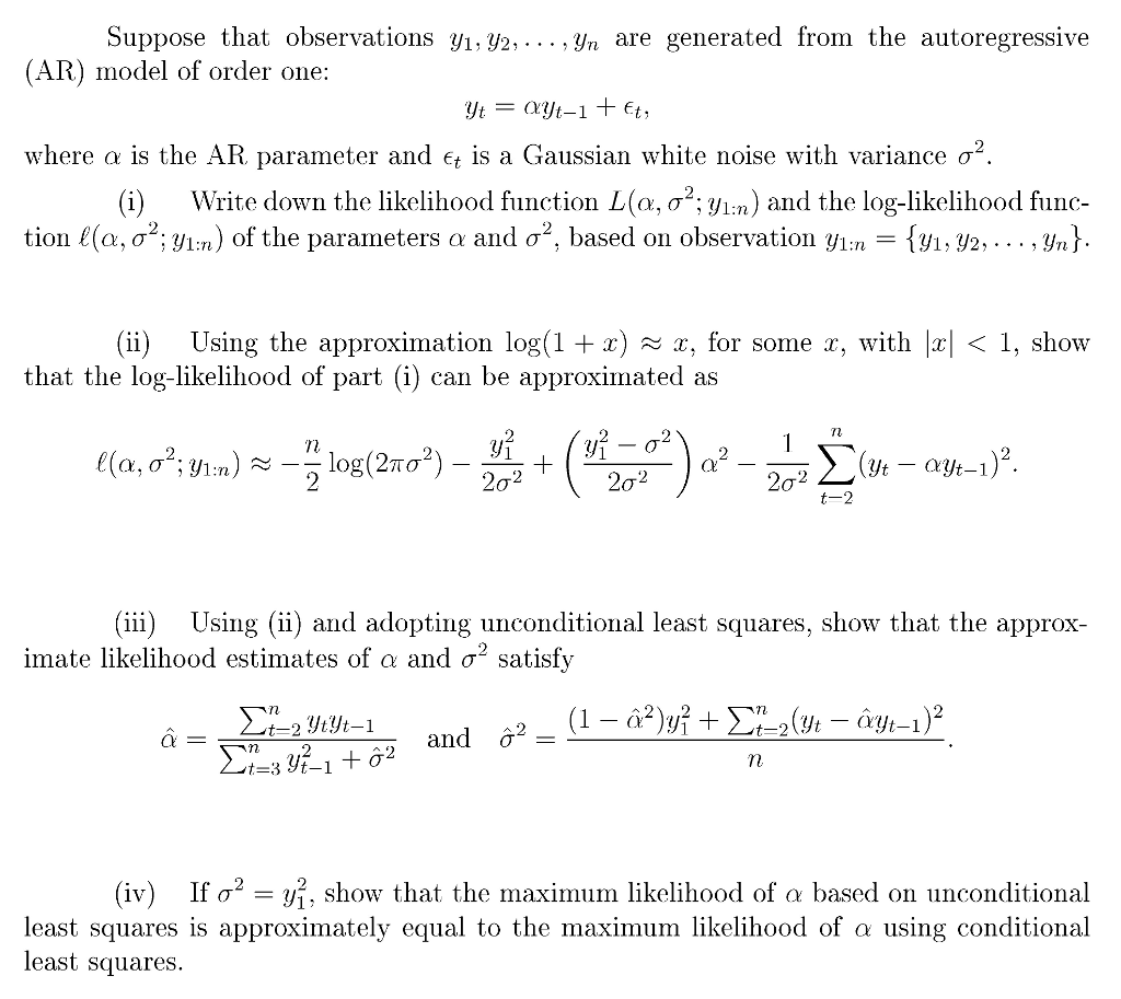 Solved Suppose That Observations Y1 Y2 Yn Are Generated Chegg Com