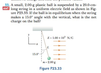 Solved 3 A Small 2 00 G Plastic Ball Is Suspended By A Chegg Com