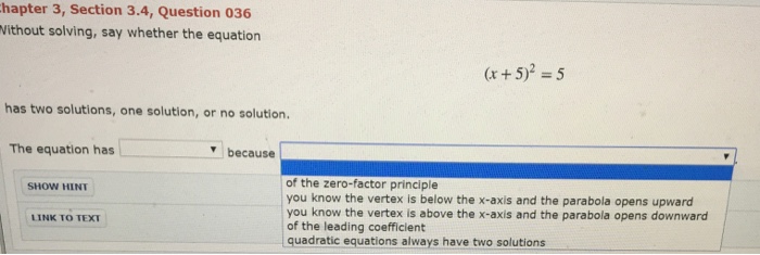 Solved The Equation Has One Solution Two Stools Or No So Chegg Com