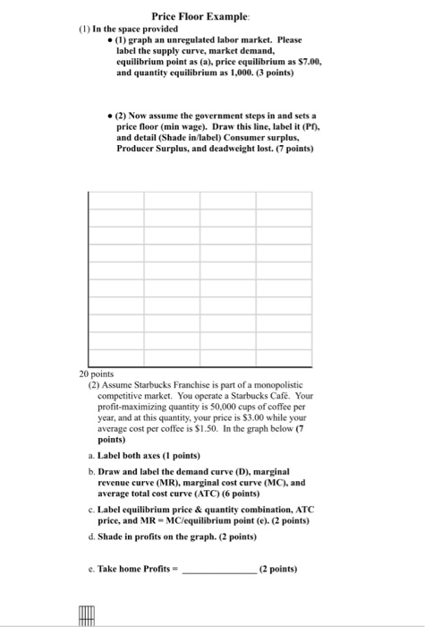Solved Price Floor Example 1 In The Space Provided E 1