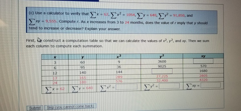 Solved C Use A Calculator To Verify Thatx 62 X2 1054 Y Chegg Com