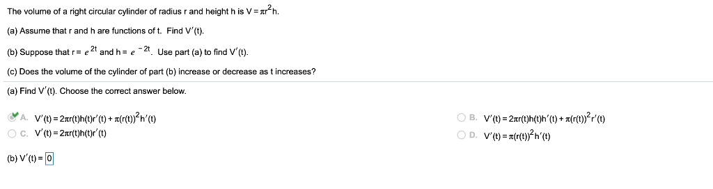 Solved The Volume Of A Right Circular Cylinder Of Radius R Chegg Com