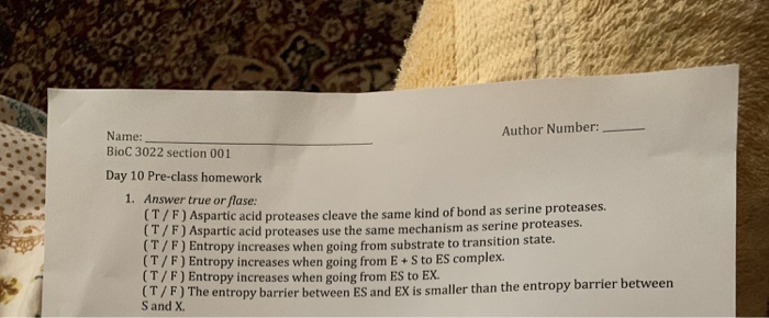 Solved Author Number Name Bioc 3022 Section 001 Day 10 Chegg Com